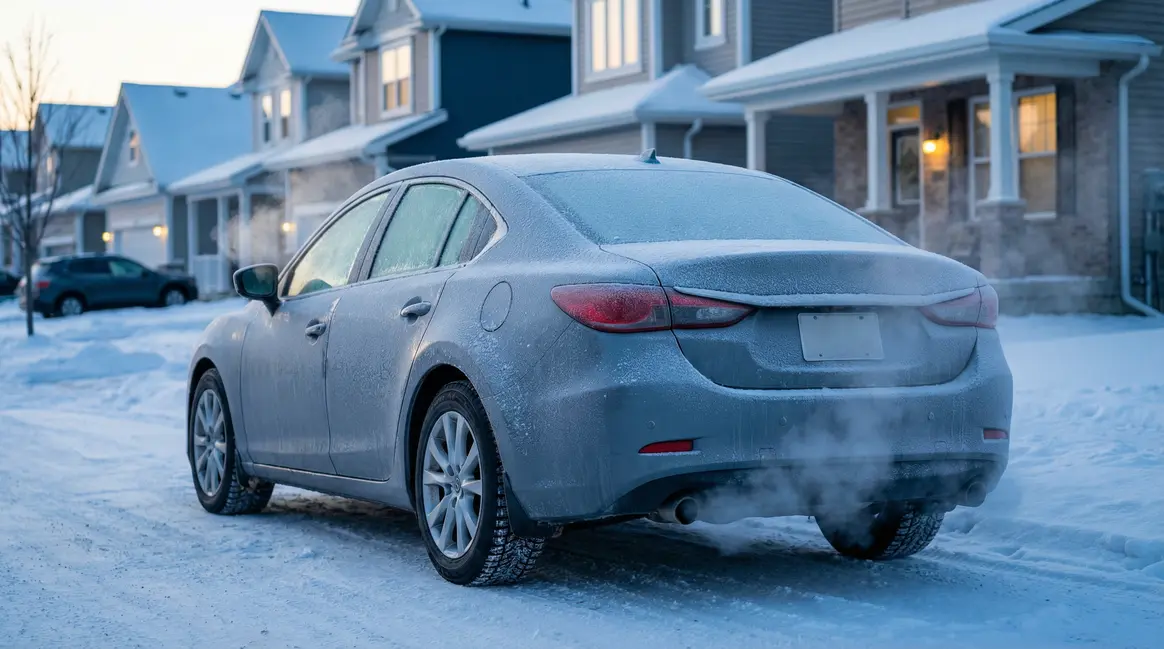 Voiture moderne fumee quartier matin hiver