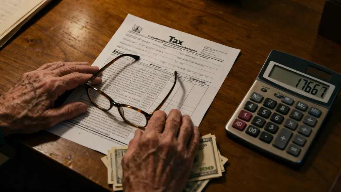 Déclaration d’impôt et calculatrice main senior