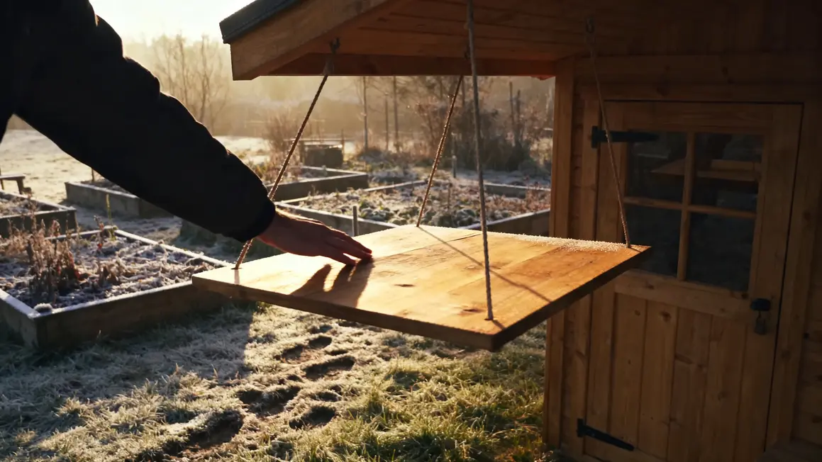 abri bois douglas main effleure jardin endormi givre