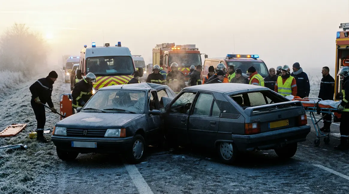 accident sur rn11 avec voitures givrées et secours