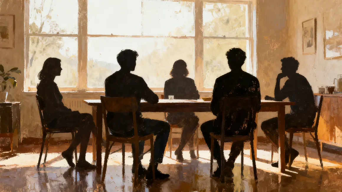 Réunion d’aidants autour d’une table, ambiance solidaire