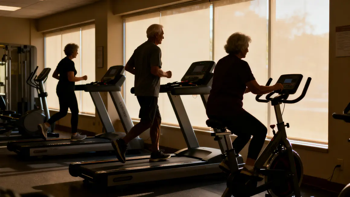 Seniors utilisant appareils adaptes salle sport securisee