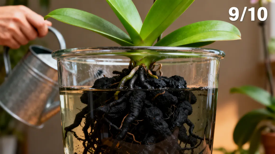 racines orchidées noircies arrosage excessif pot transparent
