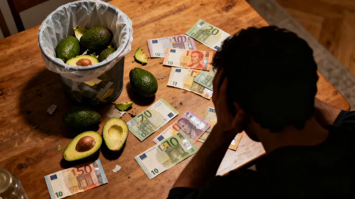 Avocats abîmés jetés sur table avec euros éparpillés