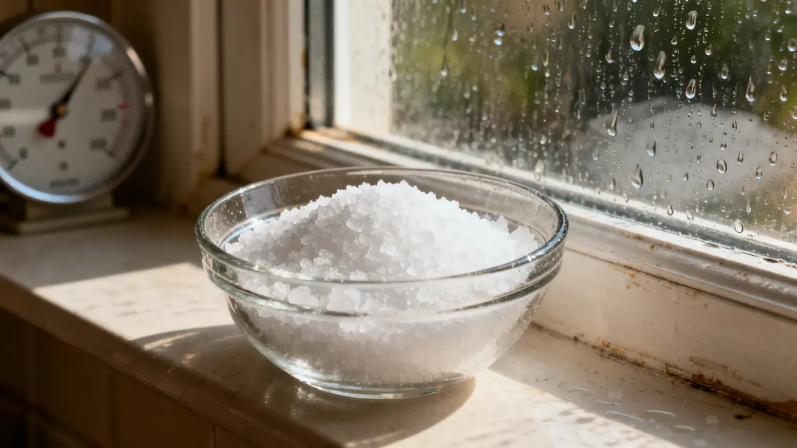 Bol de sel, hygromètre, humidité fenêtre, astuce naturelle