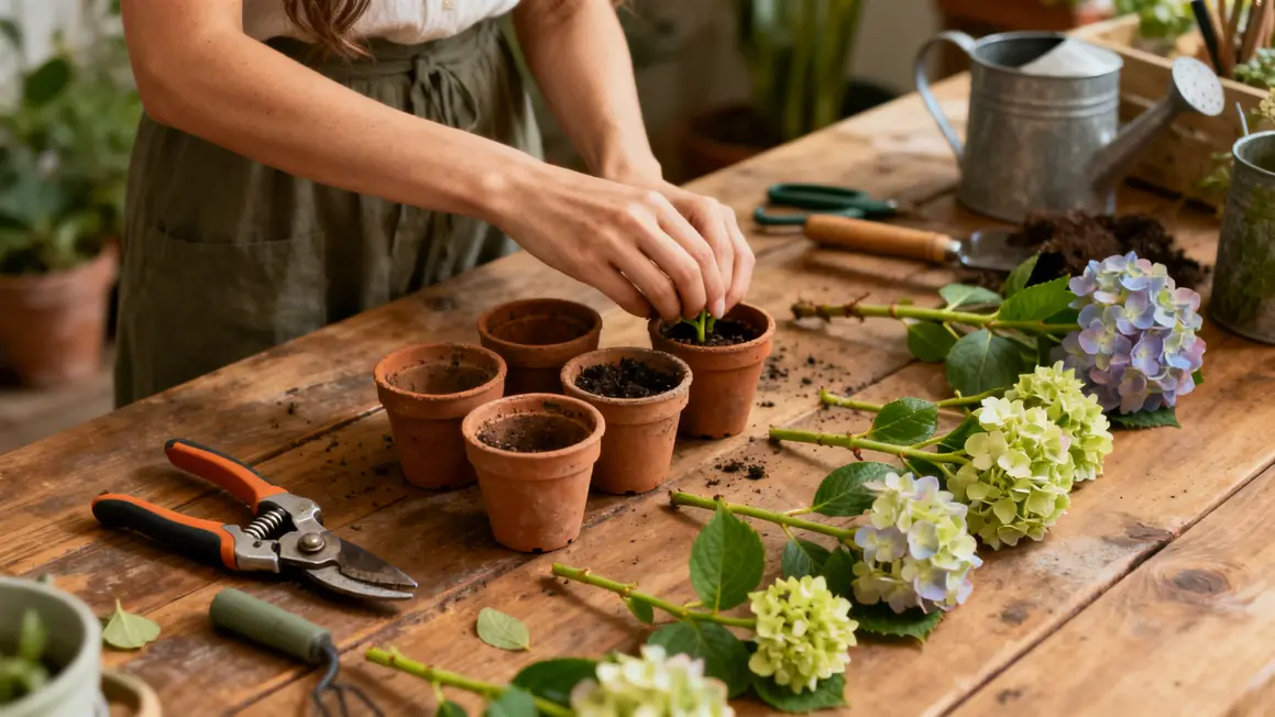 main femme bouturage hortensia pots jardin