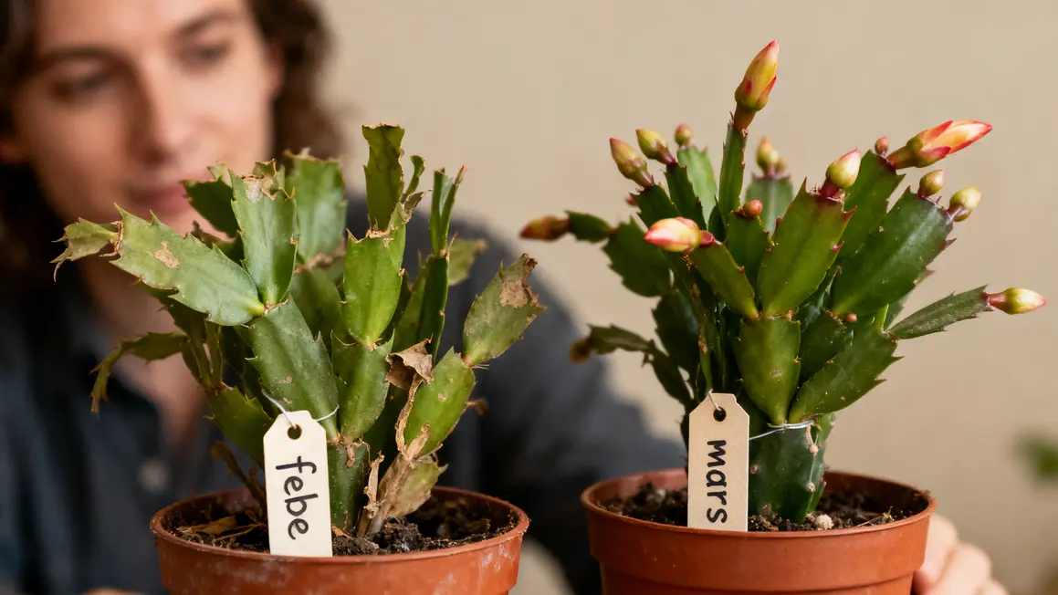 Cactus de Noël sans fleurs puis avec bourgeons février mars