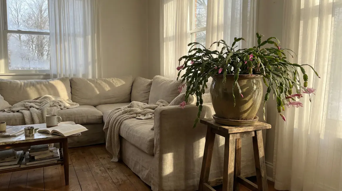 cactus de Noël Schlumbergera dans salon lumineux hiver