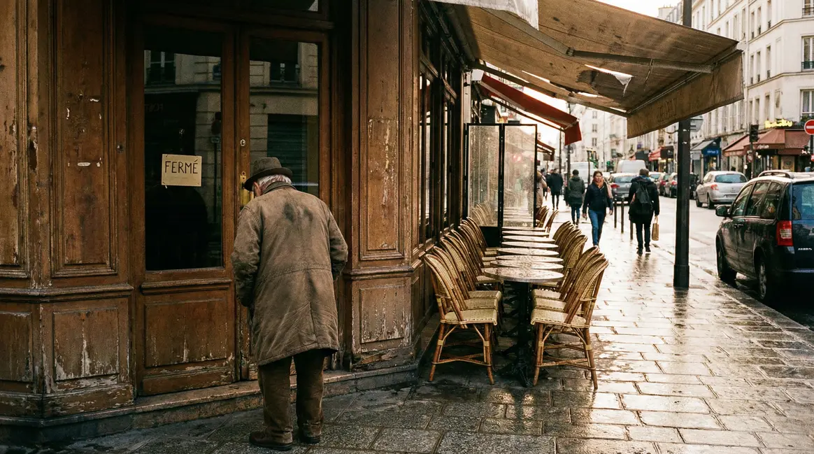 femme agee devant cafe exclusion senior