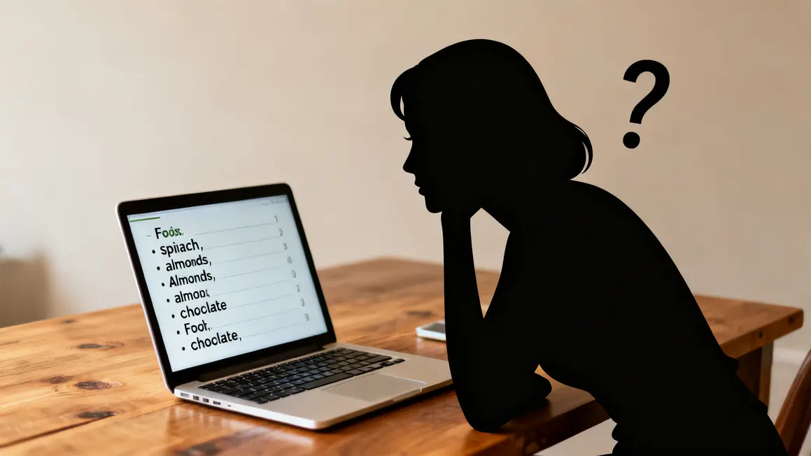 Liste aliments riches en oxalate affichée sur ordinateur