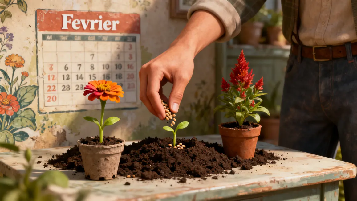 Calendrier fevrier, semis zinnia tagete celosie