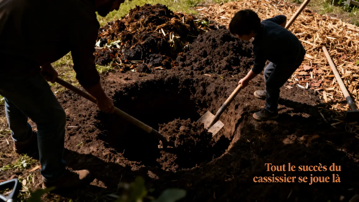 scene plantation cassissier paillage enfant jardin