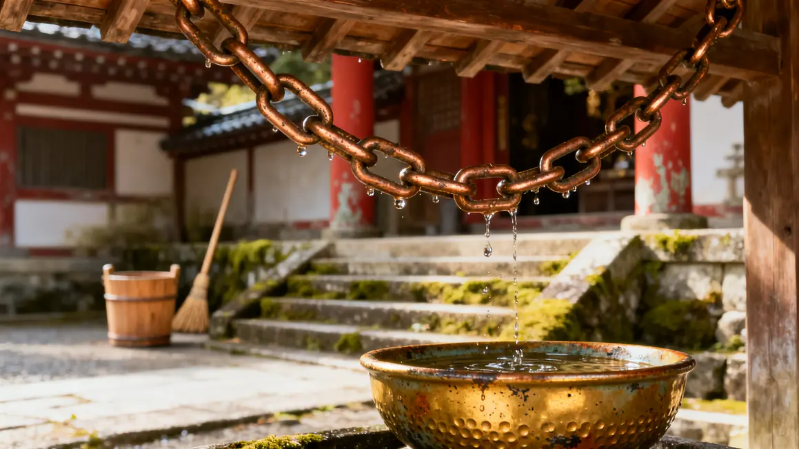 gros plan chaîne de pluie japonaise toit japonais