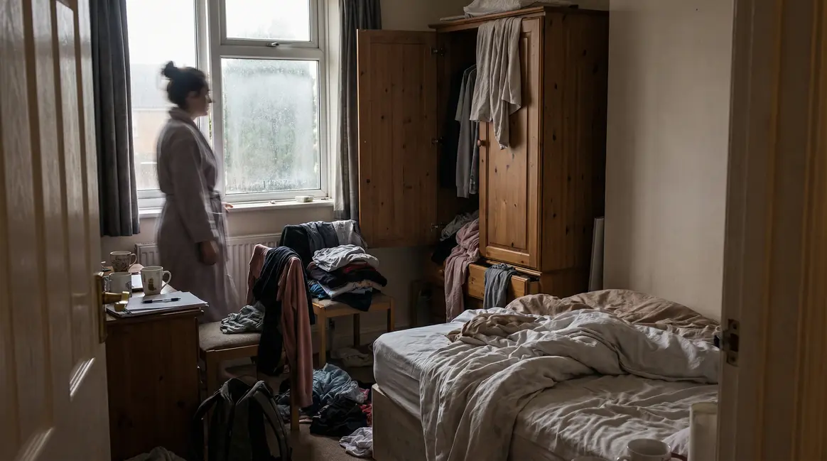 Chambre avec drap housse linge desordonne