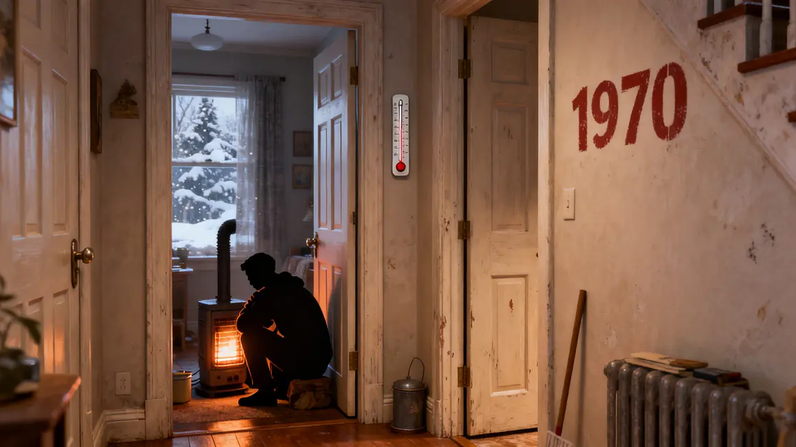 portes fermées ouvertes couloir hiver chauffage 1970