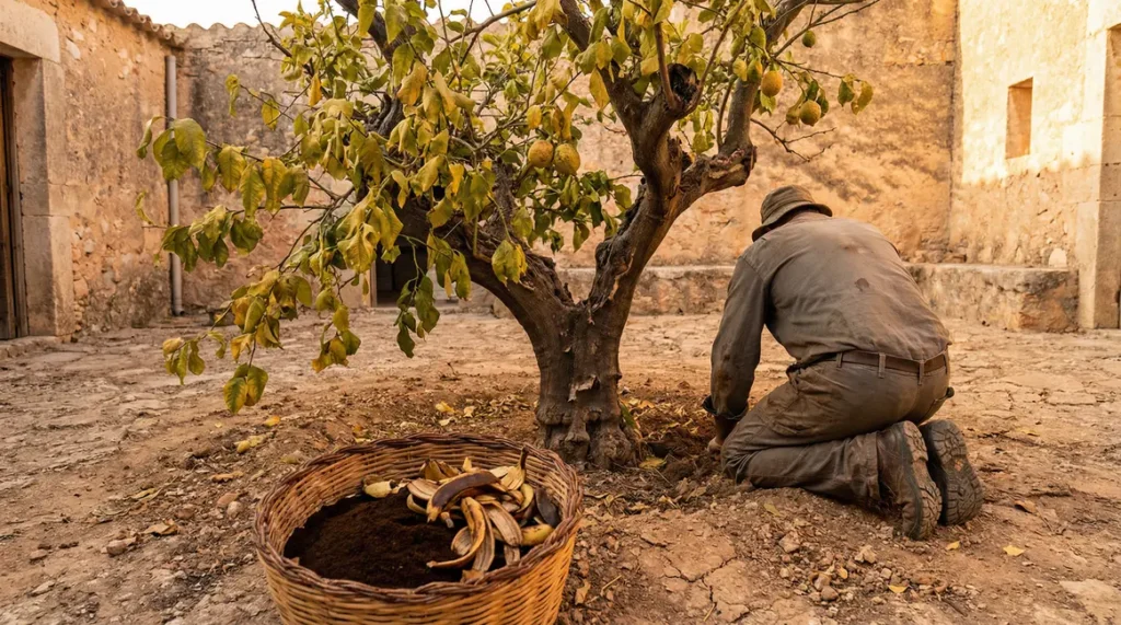 citronnier fatigue vieux avec banane marc de cafe