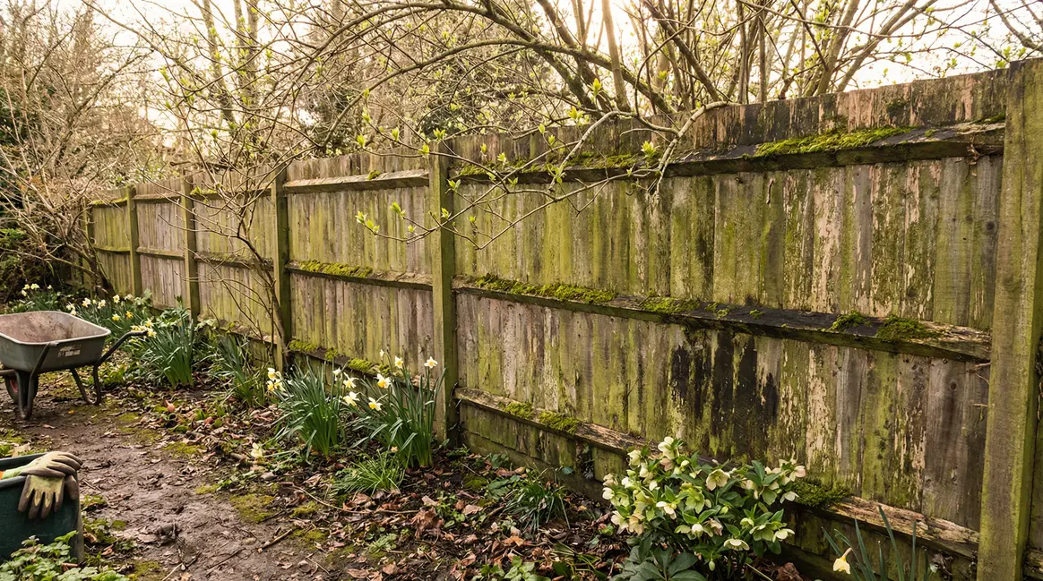cloture bois jardin avec mousse algues