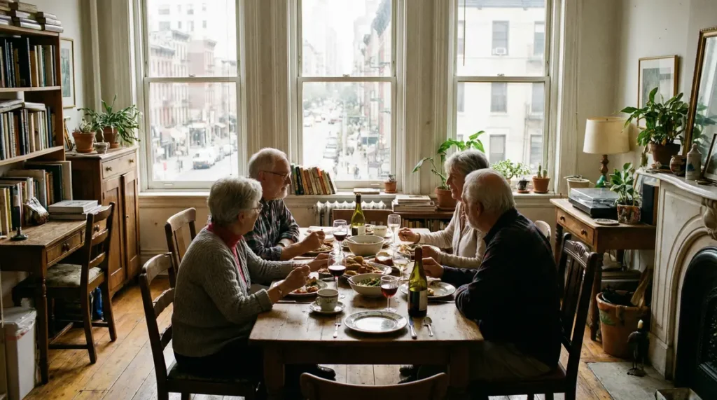 Cinq seniors partagent un repas dans leur colocation à Saint-Nazaire
