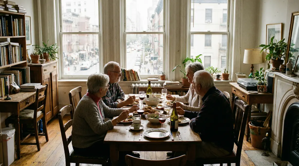 Cinq seniors partagent un repas dans leur colocation à Saint-Nazaire