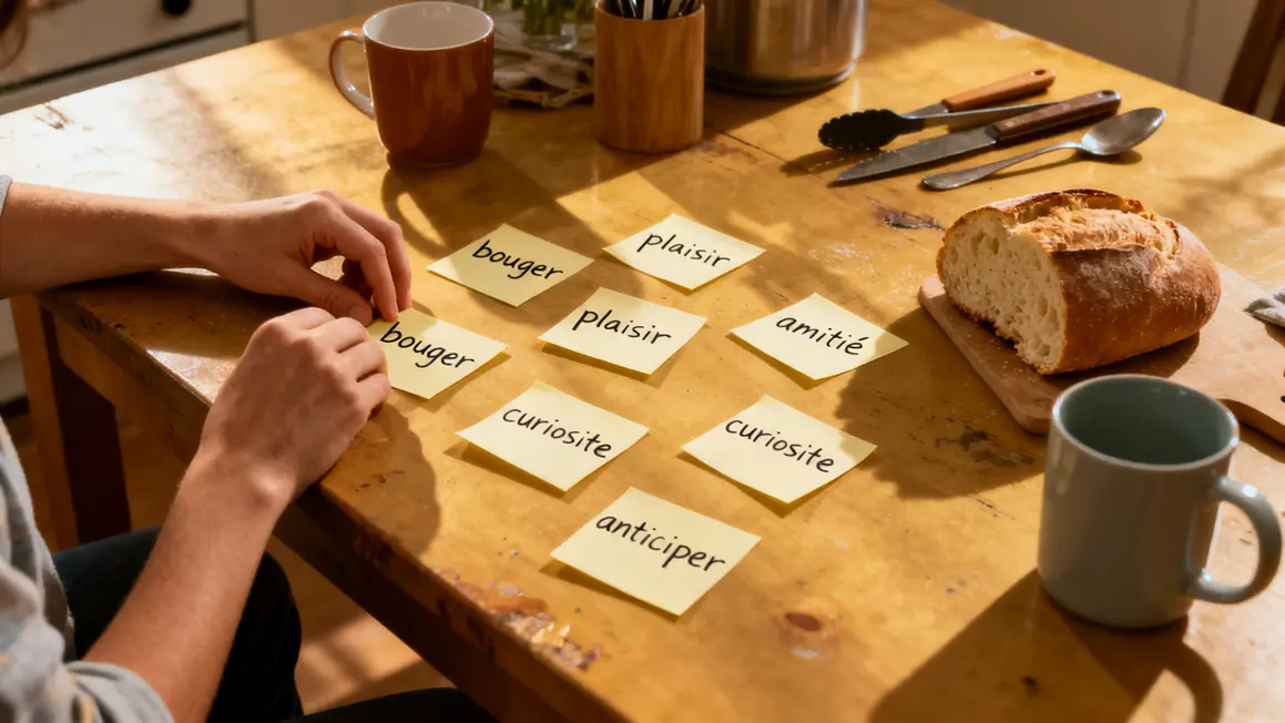 Post-it conseils seniors sur table cuisine familiale