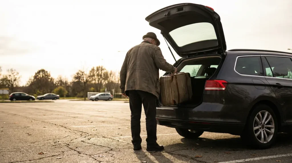 senior valise voiture moderne convoyage retraite