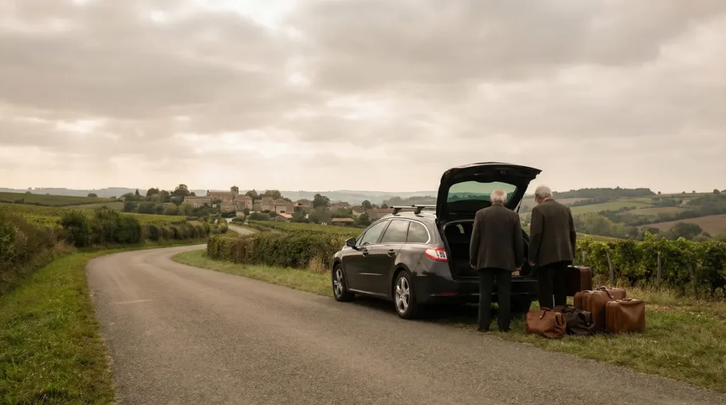 convoyage voiture seniors valises paysage france