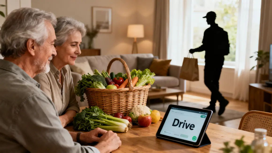 Seniors drive livraison panier courses à domicile