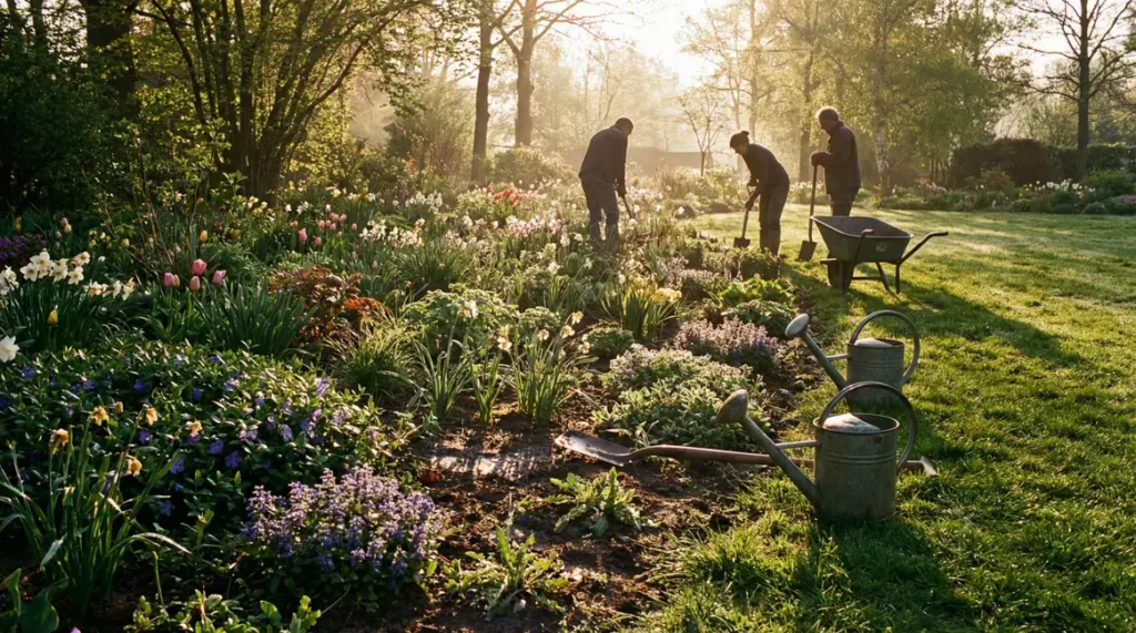 Massif jardin couvre-sol realiste lumière naturelle