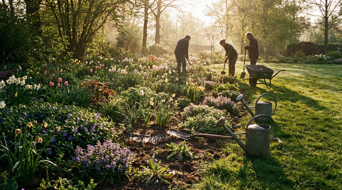 Massif jardin couvre-sol realiste lumière naturelle