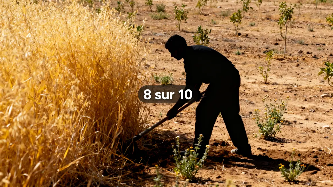 Massif sec couvre-sol jardin depité outil herbes folles