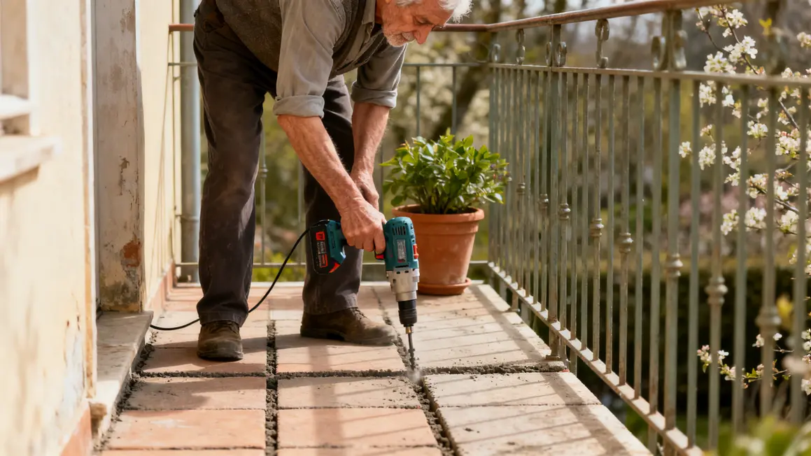 agnes jardiniere utilisant desherbeur sans fil ferm sur terrasse