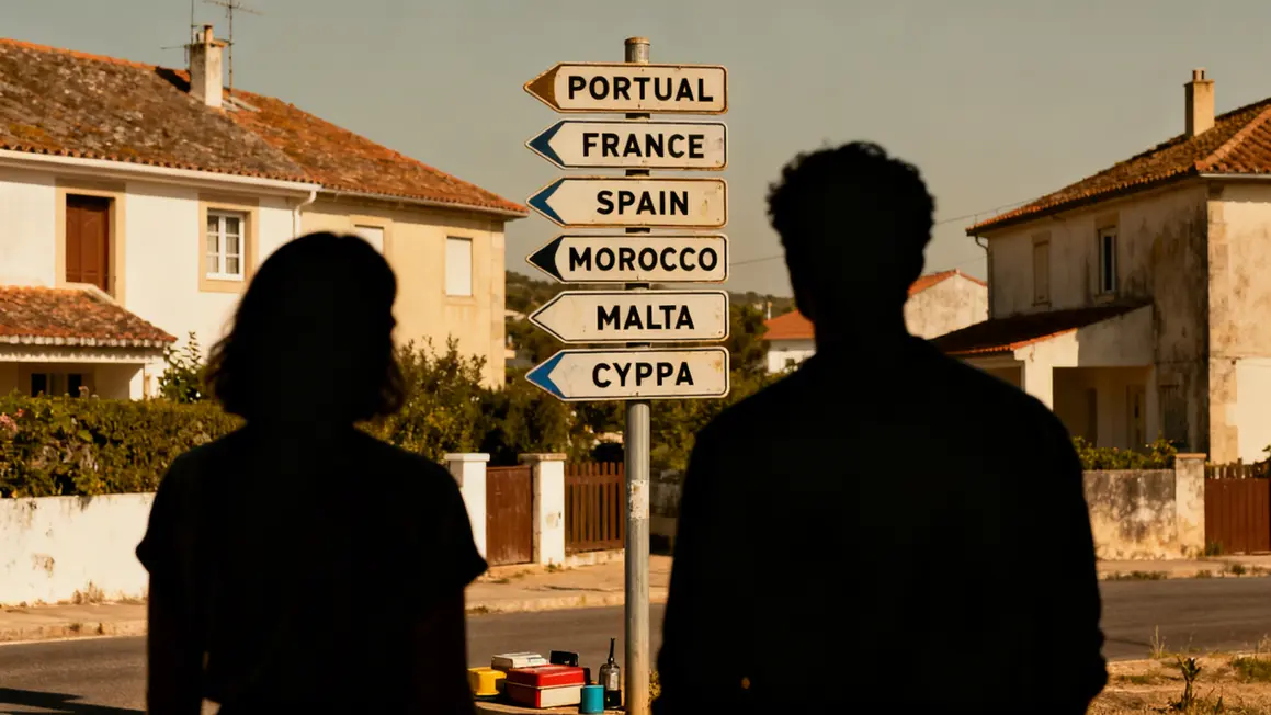 Seniors devant panneau pays retraite Portugal alternatives