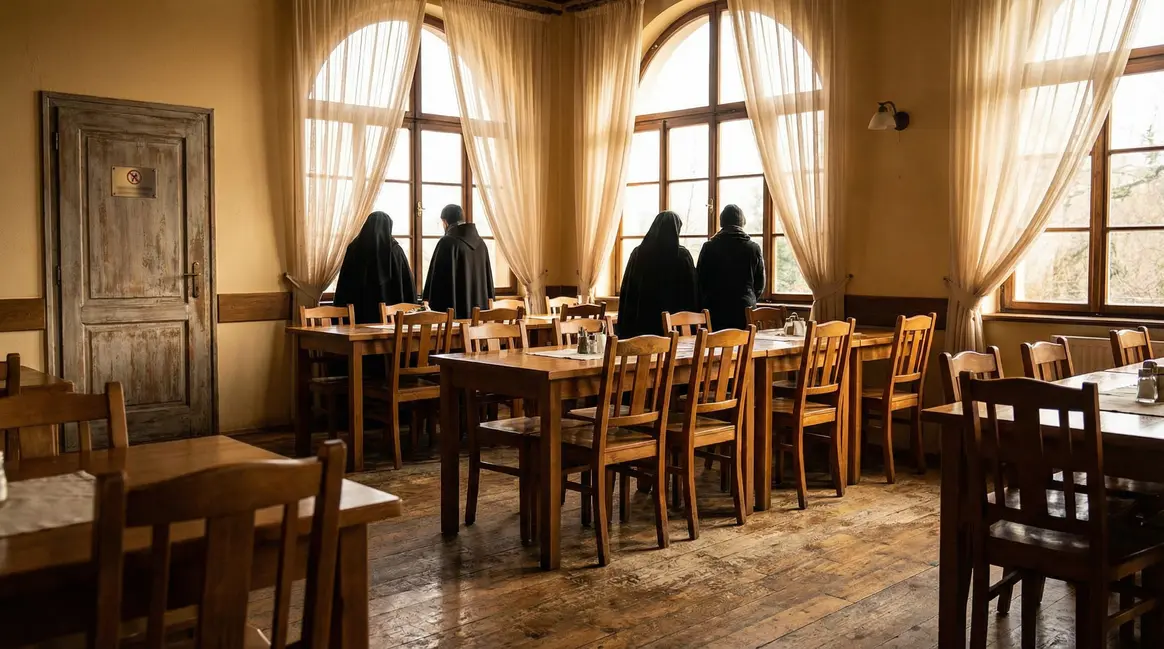 Salle vide restaurant panneau restriction d’âge