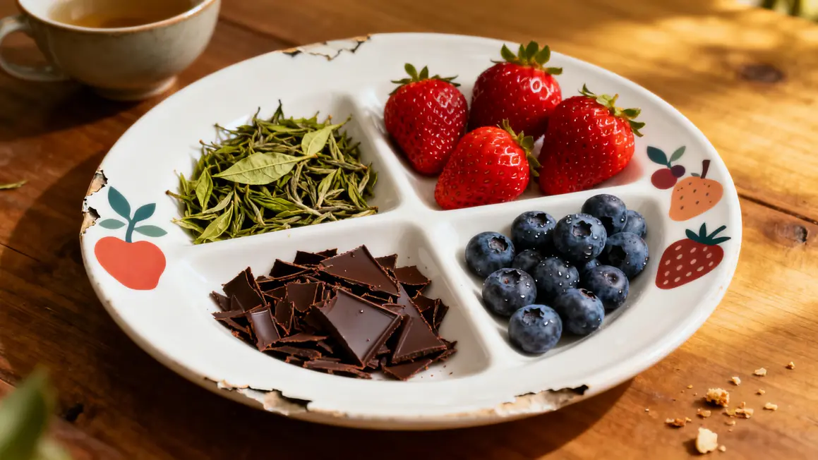 Assiette compartiments the chocolat noir baies diversité alimentaire