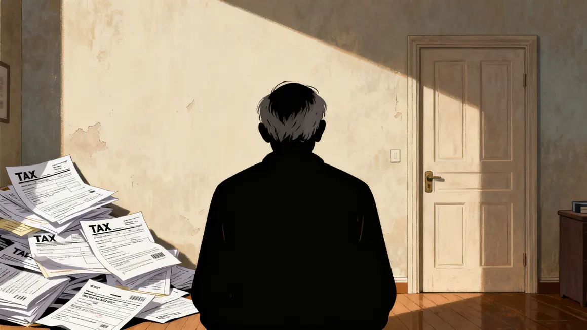 Silhouette senior mur documents fiscaux inquiets
