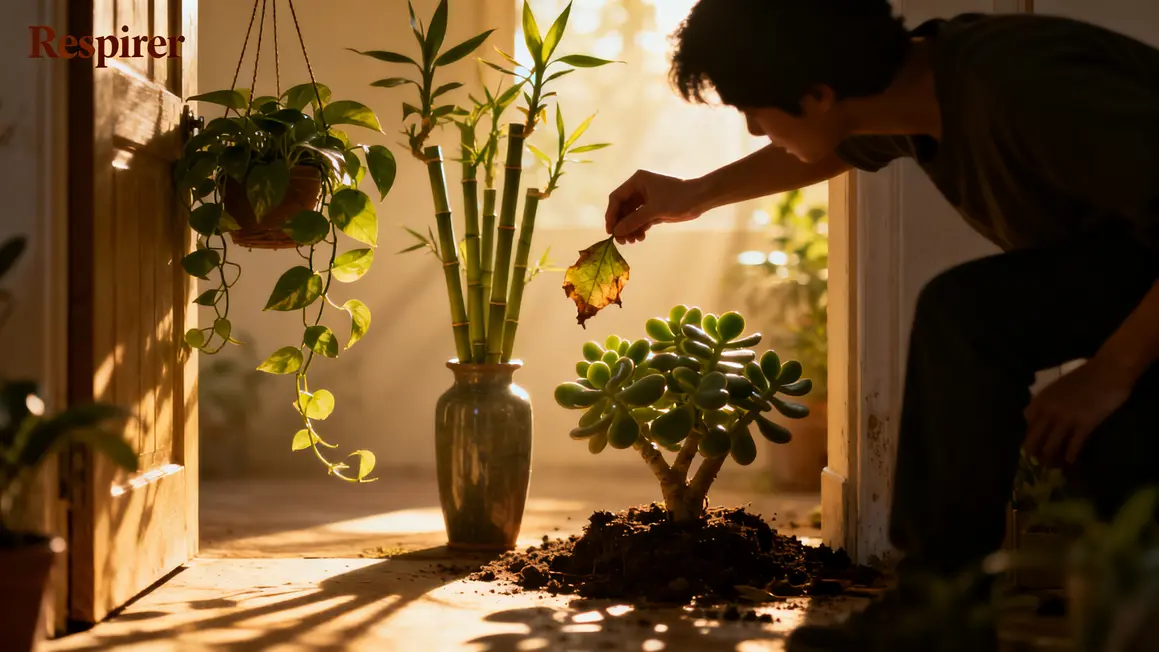 entrée respirer plantes pothos lucky bamboo jade silhouette