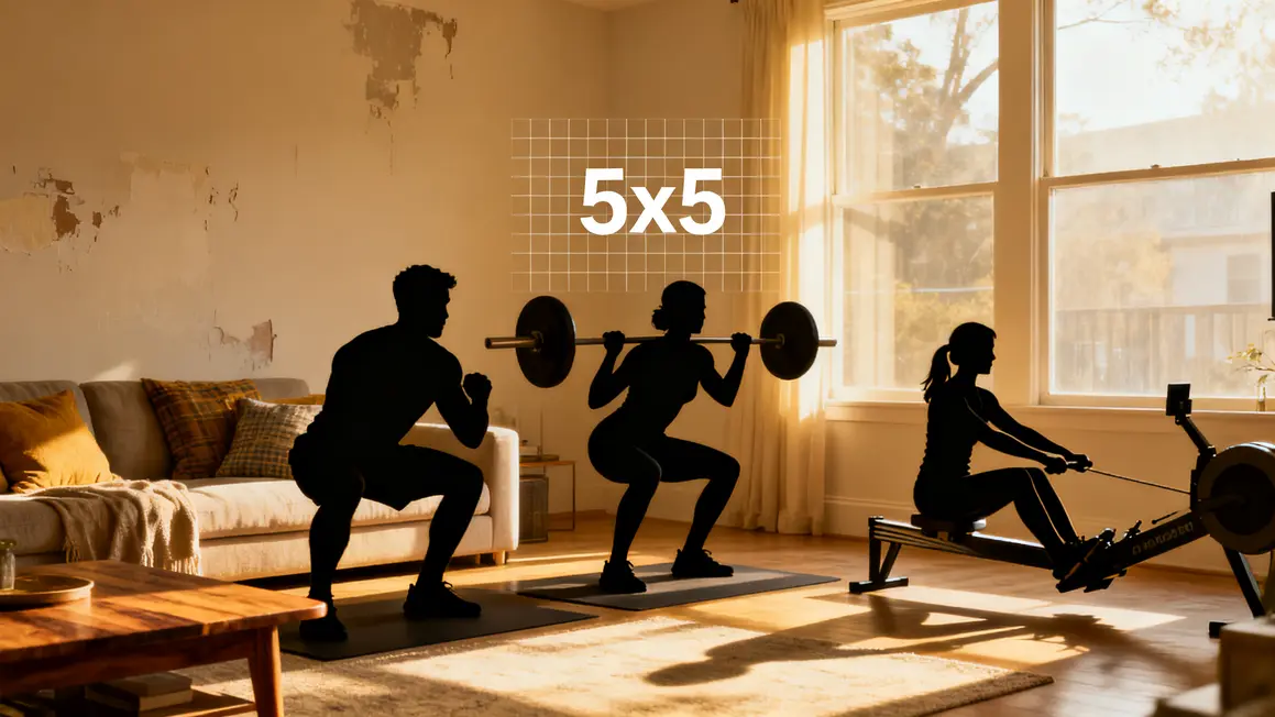 programme 5x5 abdominaux squat rowing souleve terre salon