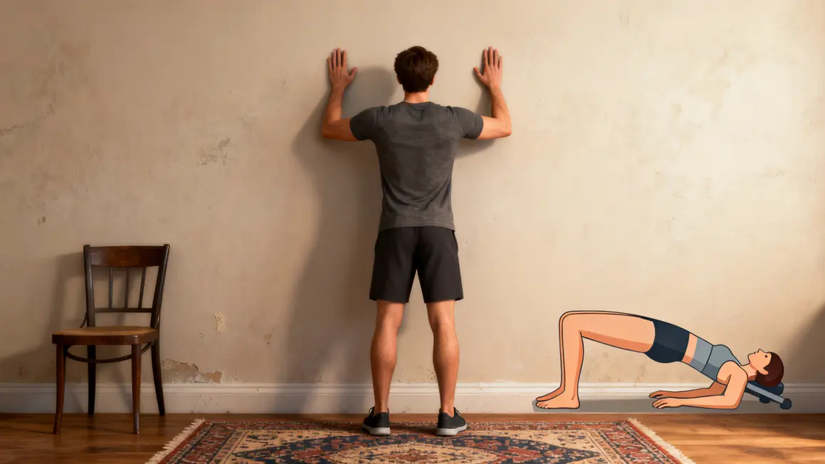mains sur mur chaise abdos pont fessier illustré