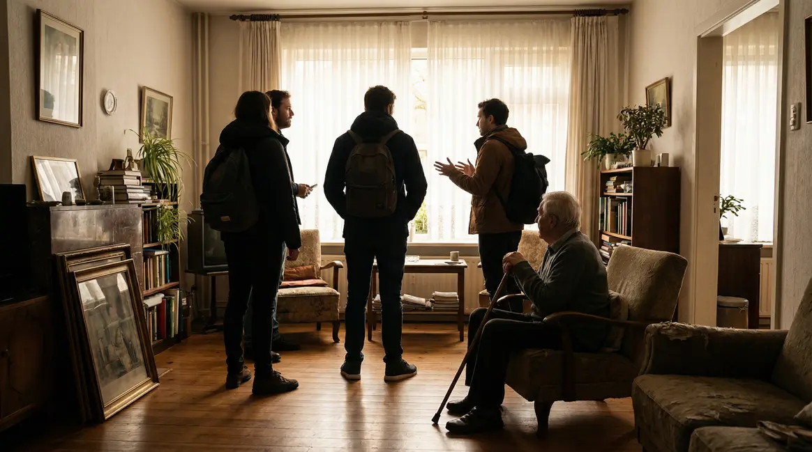 Famille réunie, parent observe enfants adultes