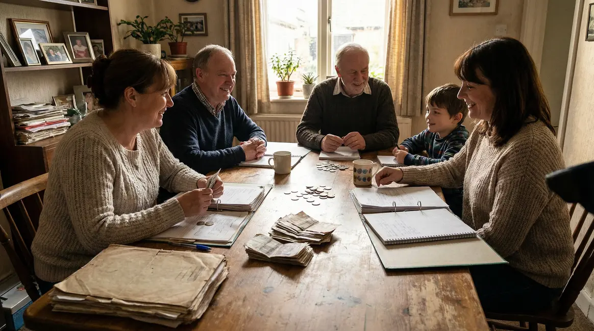 famille autour table symbolisant securite patrimoine financier