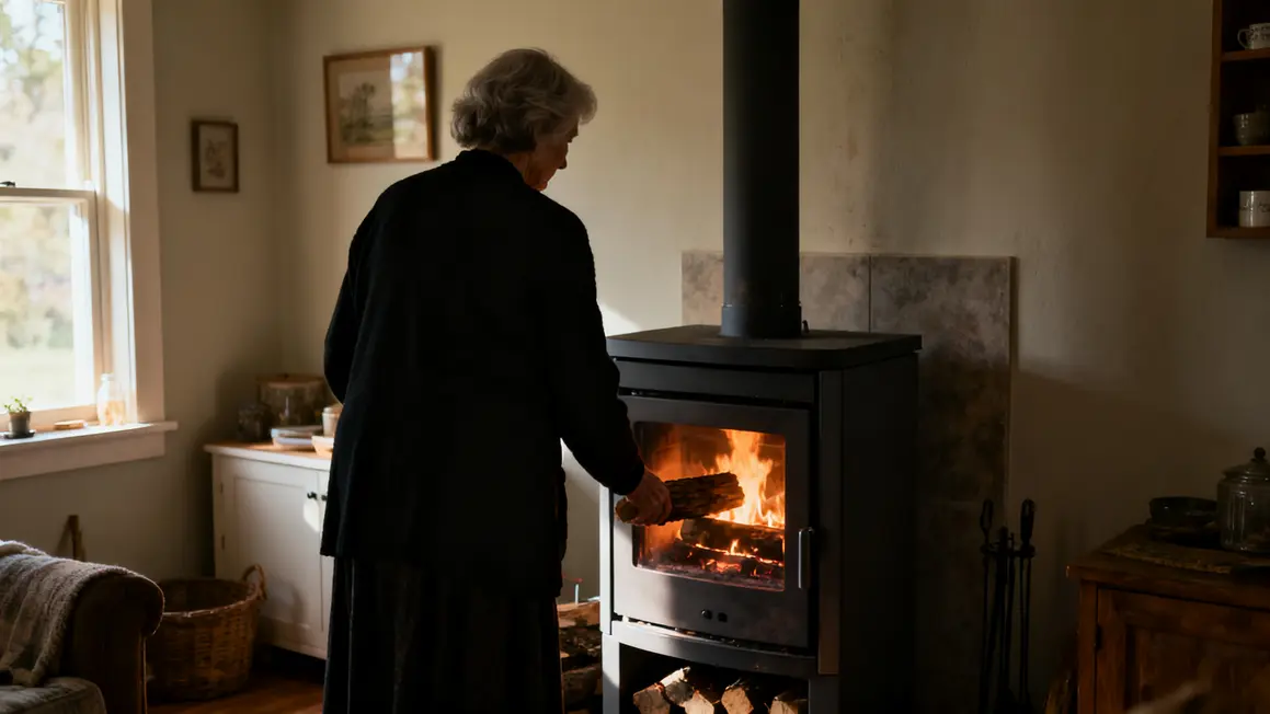 aidante devant poele bois moderne maison