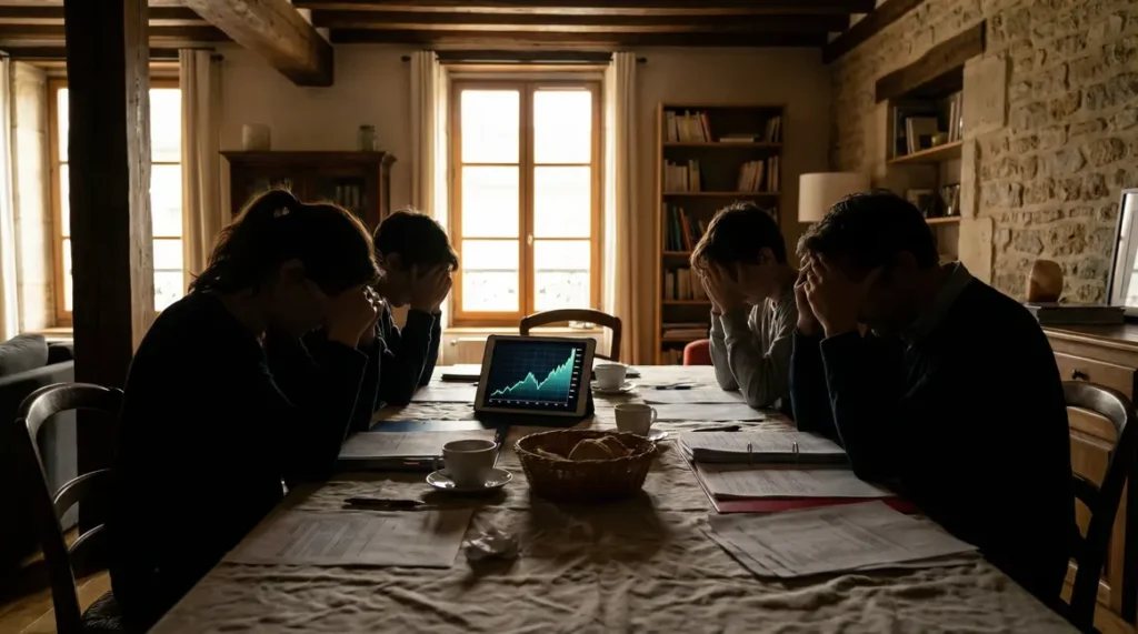 Famille anxieuse autour de documents PER