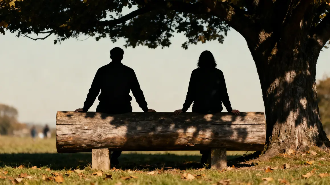 silhouettes banc malaise silence famille