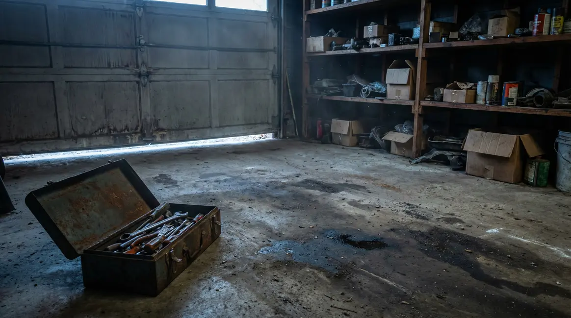 vieille boite a outils rouillee lumiere garage