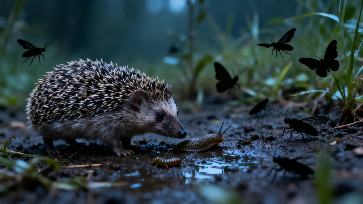 hérisson maigre trouve insectes sur sol humide au printemps