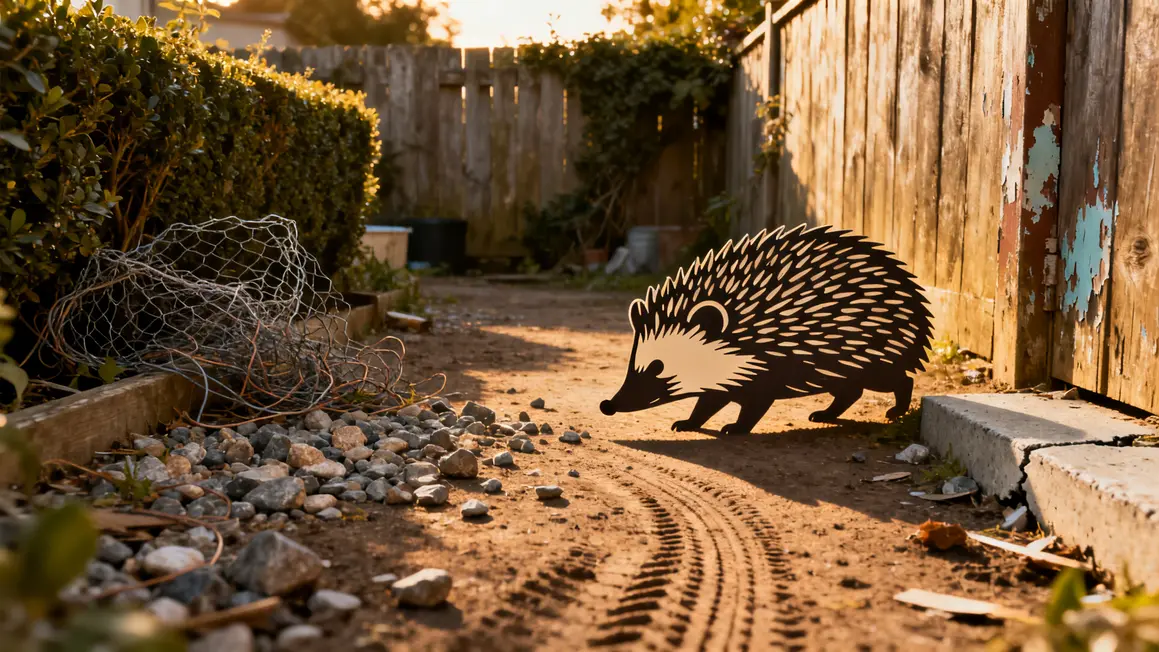 hérisson explore jardin avec filets et clôture dangers