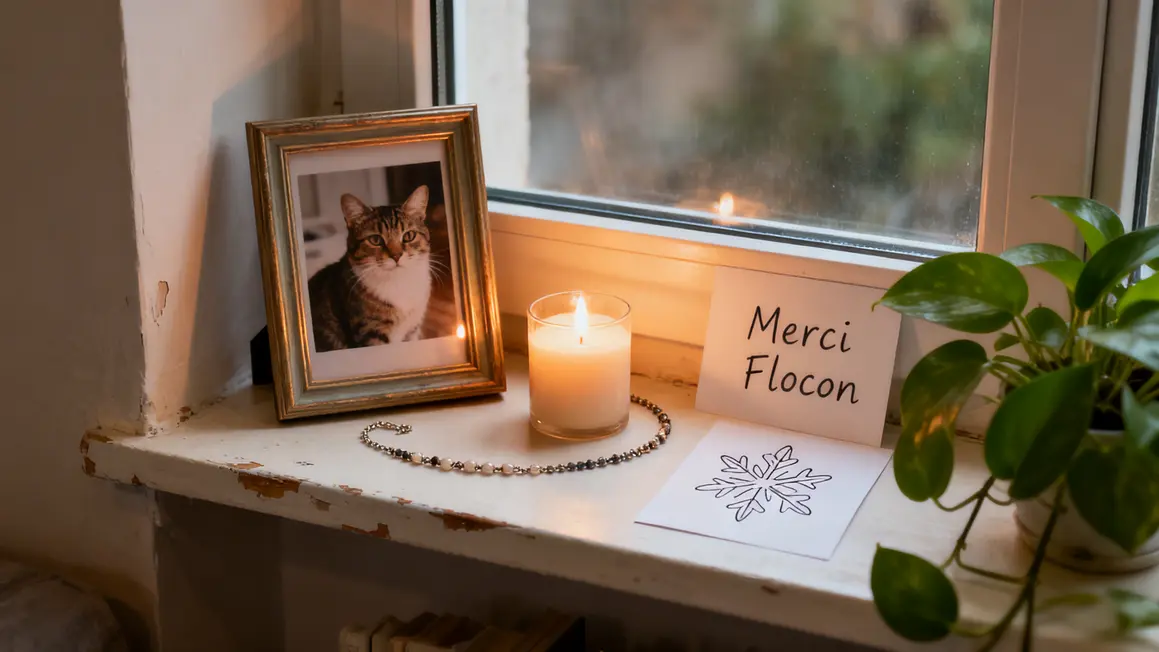 Etagere hommage chat avec photo et souvenirs