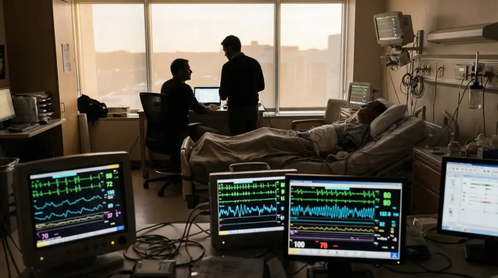 Scène laboratoire analyse sommeil IA Stanford