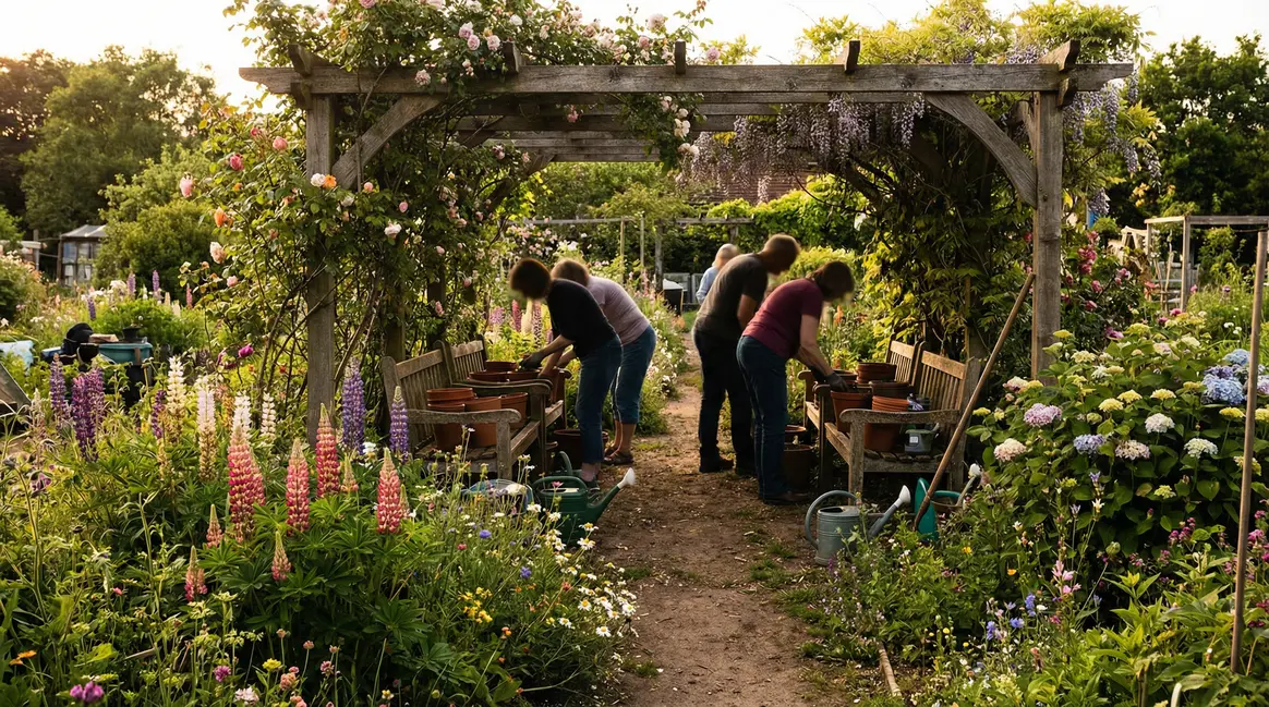 jardin familial fleuri avec plantes à pousse rapide