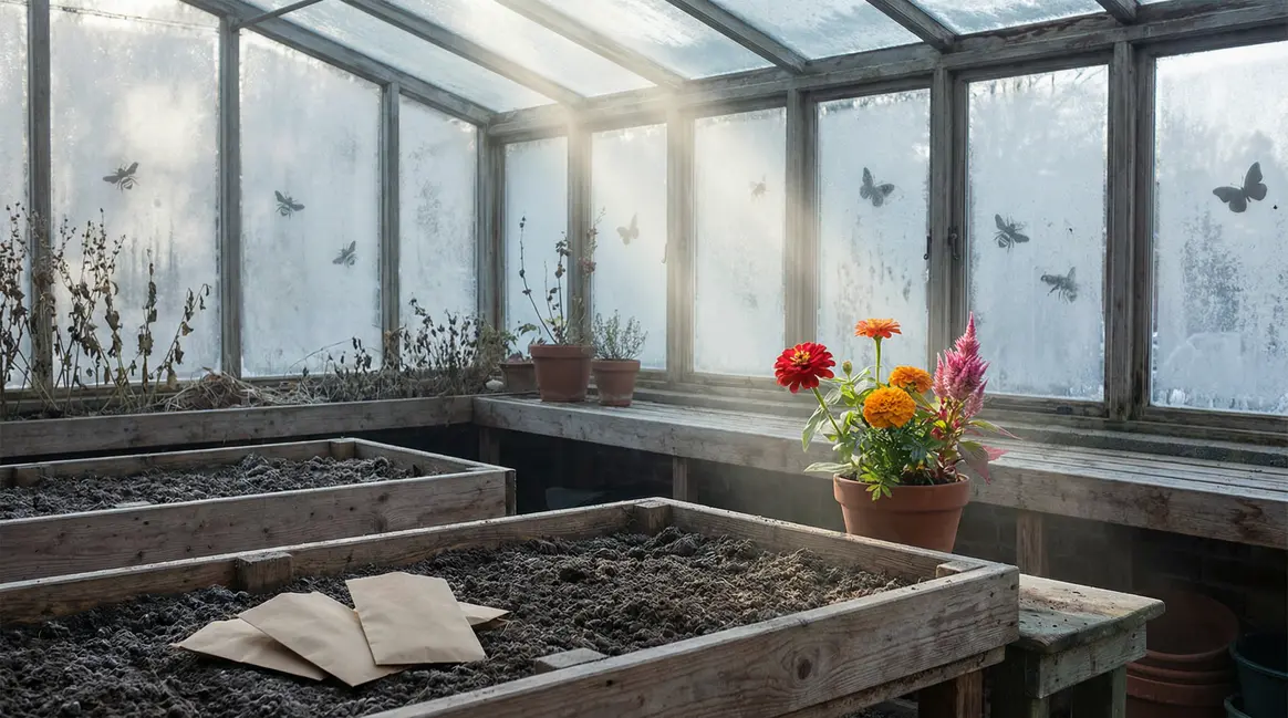 Jardin d'hiver avec zinnia tagete celosie et pollinisateurs